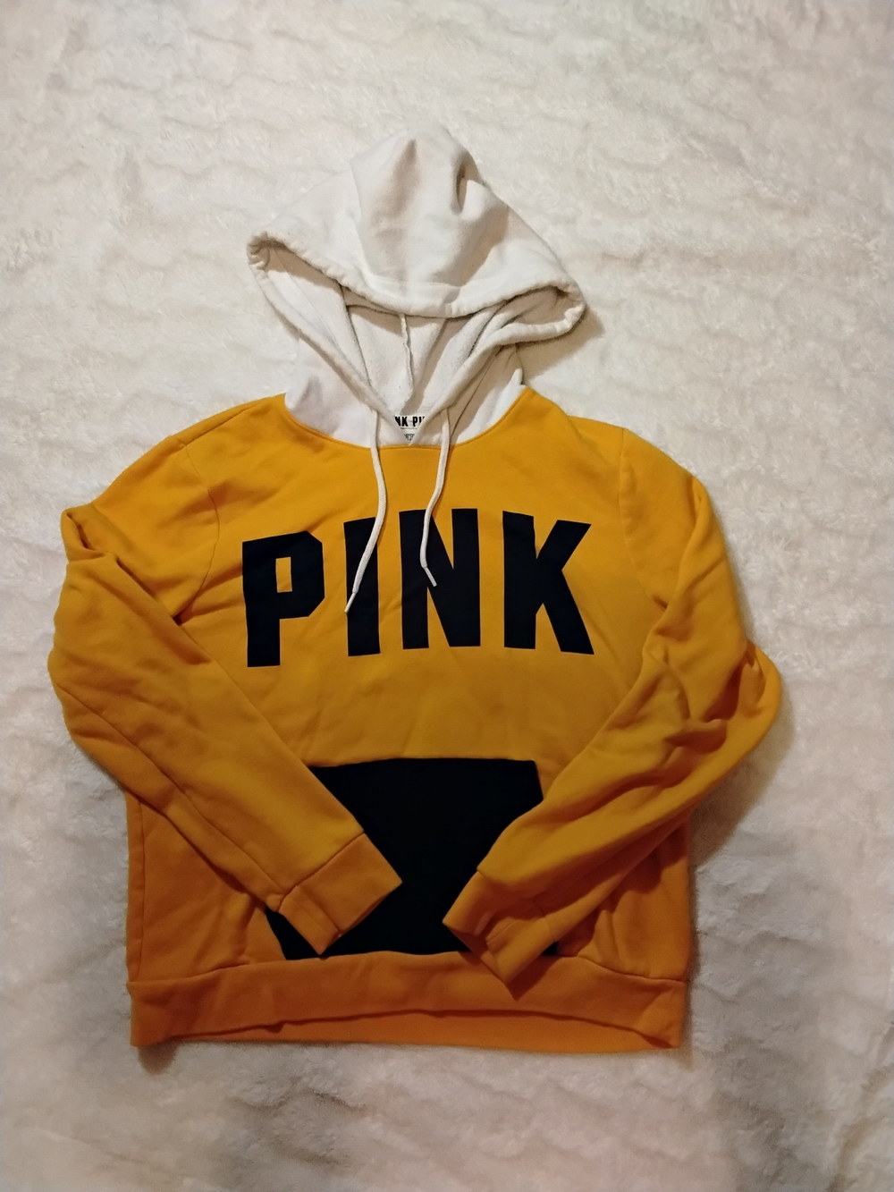 PINK Victorias Secret Pullover Hoodie in Mustard Yellow and White